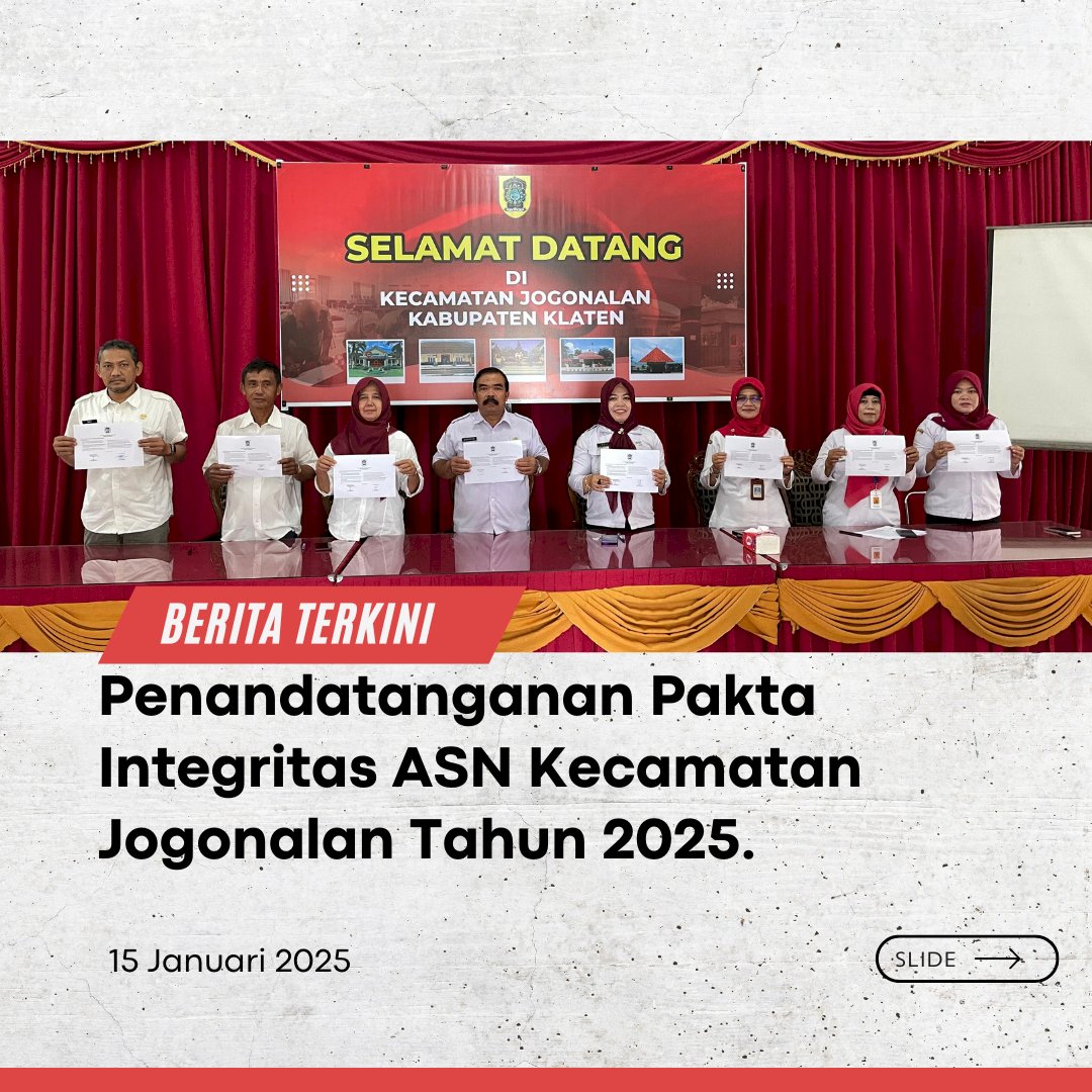 Penandatanganan Pakta Integritas ASN Kecamatan Jogonalan Tahun 2025.